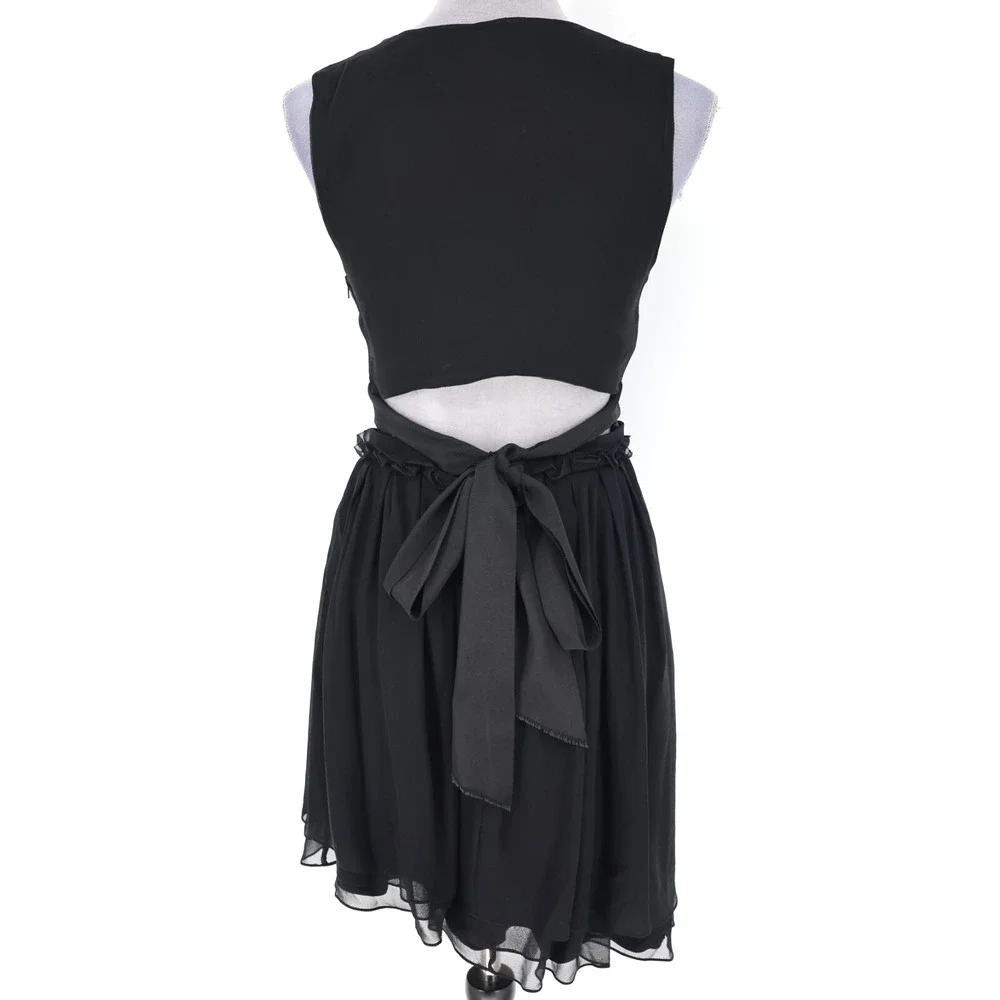 Vera Wang Lavender Label Dress Womens 6 Black Silk Chiffon Zip Fit n Flare Party